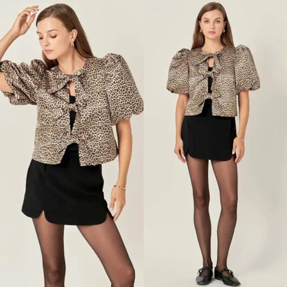English Factory Animal Print Puff Sleeve Blouse - Picture 7 of 14